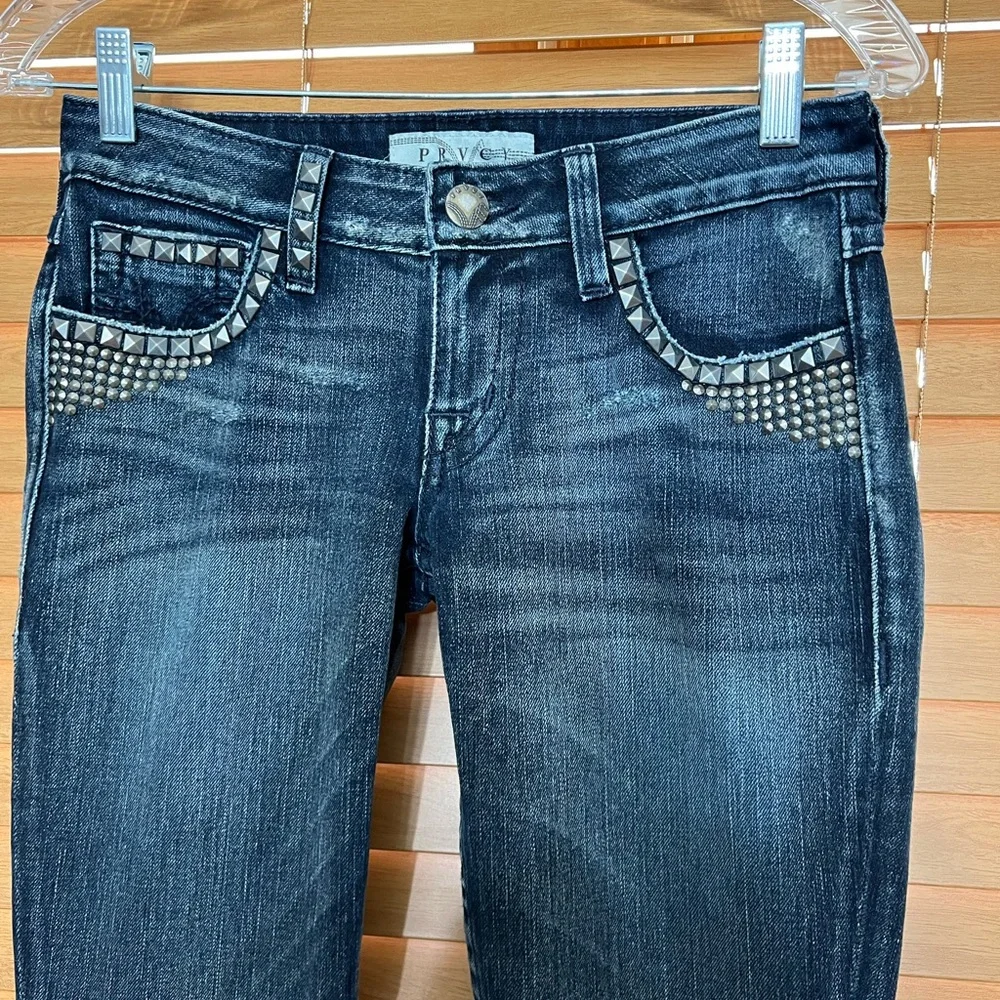 PRVCY Skinny Jean Studs Blue Flap Pocket women’s Size 25